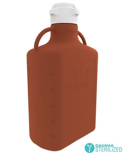 Foxx Life Sciences EZBio® 10L (2.5 GAL) Gamma Sterilized Double Bagged Light Blocking Amber HDPE Carboy with 83mm (83B) VersaCap® Closure