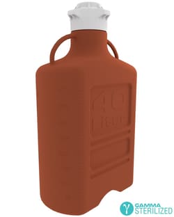 Foxx Life Sciences EZBio® 40L (10 GAL) Gamma Sterilized Double Bagged Light Blocking Amber HDPE Wide Mouth Carboy with 120mm VersaCap® Closure