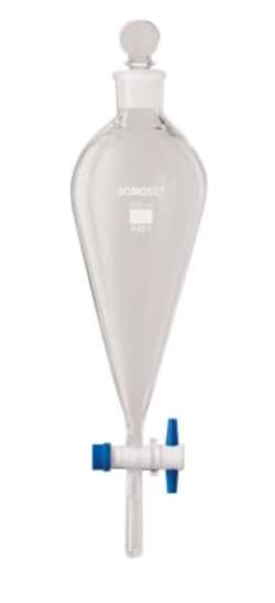 Foxx Life Sciences Borosil Squibb Pear-Shaped Glass Separatory Funnels