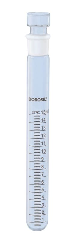 Foxx Life Sciences Borosil® Reusable Heavy Duty Test Tubes with Graduations and Ground Glass Stoppers (Glass-Stoppered End), 15mL, 10/CS