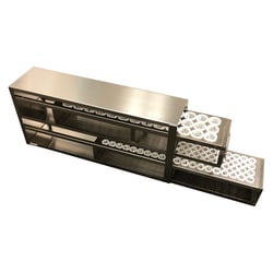CRYSTAL TECHNOLOGY AND INDUSTRIES Upright Stainless Stainless Freezer Rack, (2) Drawers, Holds (100) 15ml + (51) 50ml Tubes Rack Dimensions 26 15/16L x 9 15/16H x 5 1/2W