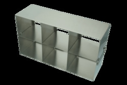 CRYSTAL TECHNOLOGY AND INDUSTRIES&nbsp;Upright Freezer Rack, Holds (6) Centrifuge Boxes, Rack Dimensions 18 13/16L x 10 3/16H x 5 7/8W