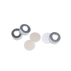 WELCH MATERIALS INC DoprahTM Cap&Septa for Crimp Headspace Vial, 20mm Open Top Aluminum Crimp Cap (10mm hole) with 20mm Natural PTFE/White Silicone Septa 3mm Thick. 100pcs/pk, 10pk/cs.