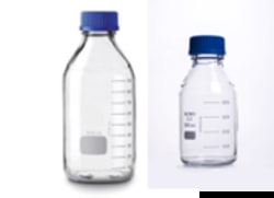 CHEMSCIENCE Glass Media/Storage Bottles, Clear, 250 mL, BLUE CAPS, Quantity: