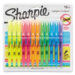 Enterprise Technology Solutions Sharpie Pocket Style Highlighters, Assorted Ink Colors, Chisel Tip, Assorted Barrel Colors, Dozen
