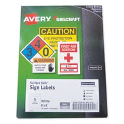 Enterprise Technology Solutions Skilcraft/avery Surface Safe Sign Labels, 8 X 8, White, 1/sheet, 15 Sheets/box, 12 Boxes/box