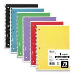 Enterprise Technology Solutions&nbsp;MEA73065-SPIRAL NOTEBOOK, MEDIUM/COLLEGE RULE, ASSORTED COVERS, 10.5 X 8, 70 PAGES, 6/PACK