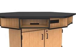 National Public Seating 6-Person Workstation, Phenolic Top, Cabinet Base, Power Strips