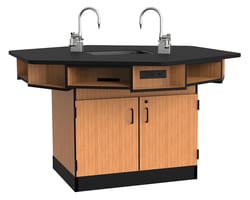 National Public Seating 6-Person Workstation, Phenolic Top, Cabinet Base, Power Strips, Epoxy Sink and Gas Fixtures