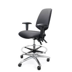 Fisherbrand EcoSmart Vinyl Chair Chrome - Medium Bench Height with Medium Back, Adjustable Arms, Chrome Foot Ring and EcoSmart Casters Black | Buy Online | Fisher Scientific