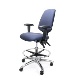 Fisherbrand EcoSmart Vinyl Chair Chrome - Medium Bench Height with Medium Back, Adjustable Arms, Chrome Foot Ring and EcoSmart Casters Navy | Buy Online | Fisher Scientific