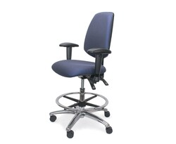 Fisherbrand EcoSmart Vinyl Chair Chrome - Medium Bench Height with Medium Back, Seat Tilt, Adjustable Arms, Chrome Foot Ring and EcoSmart Casters Navy | Buy Online | Fisher Scientific
