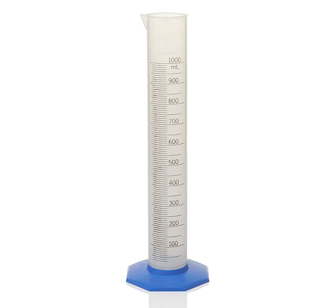 Azlon 1000mL Polypropylene Graduated Cylinder - Short Form Design With Printed Blue Graduations, 537835-1000